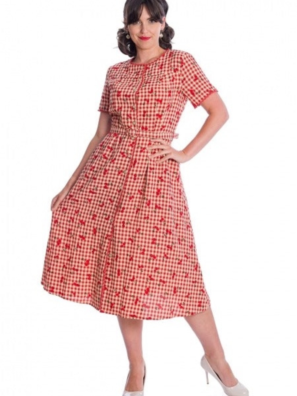 🍒 CHERRY AMORE Red Gingham Fit-and-Flare Dress Cherry Swing Vintage Style pinup